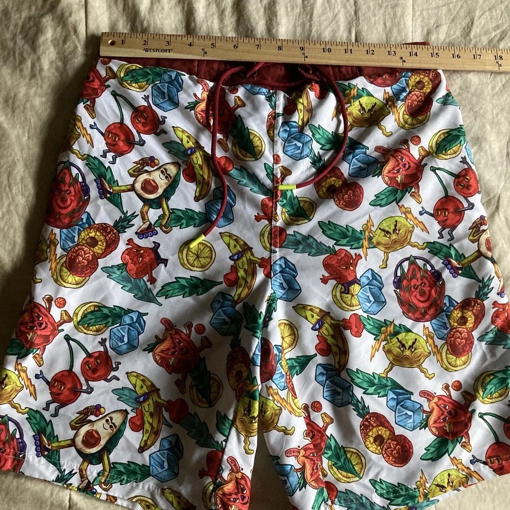Veccoberry Man's Fruits Printed Board Shorts QuickDry Drawstring Size Medium